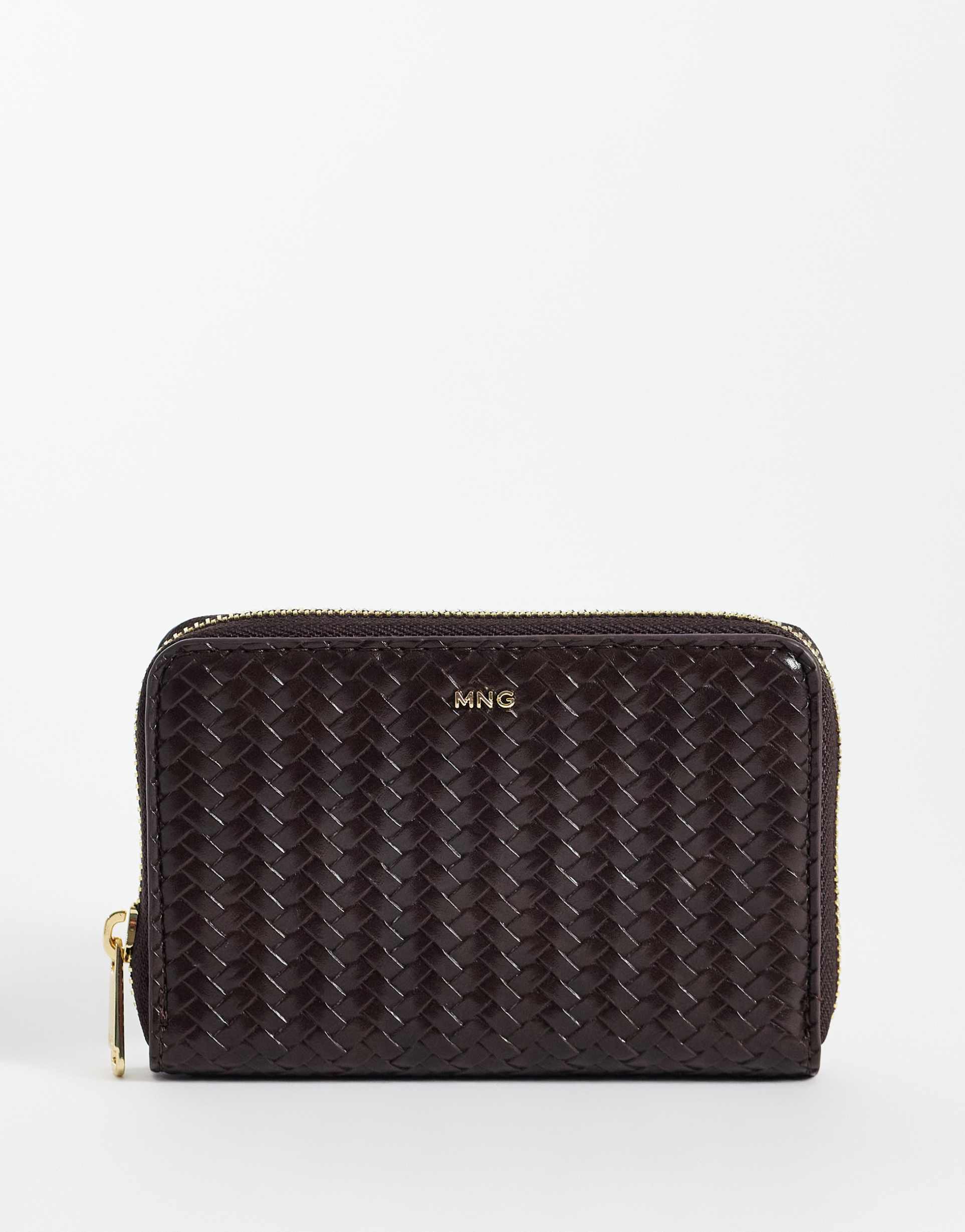 mango textured faux leather wallet in brown