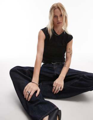 Mango Textured Front Woven Sleeveless Top In Black