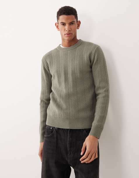 Mango textured knit jumper in sage green - view 1