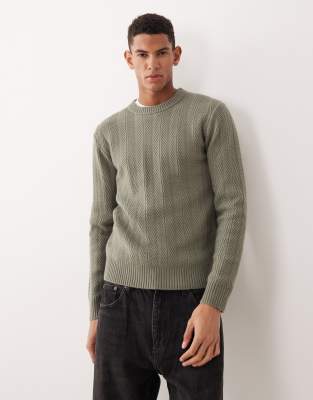 Mango Textured Knit Sweater In Green