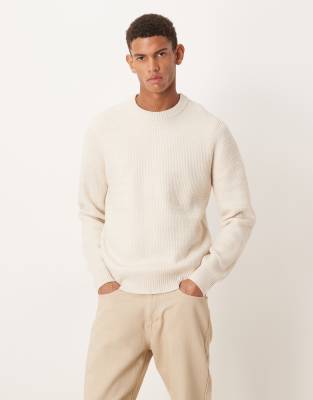 Mango Textured Knit Sweater With Chunky Neck In Neutral