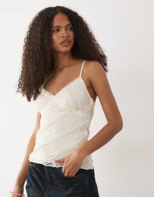 Mango textured lace cami top in pastel yellow