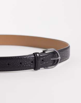 Mango Textured Leather Belt In Black