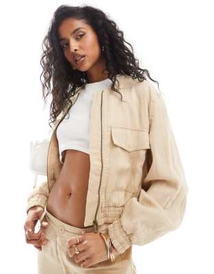 Mango Textured Lightweight Jacket In Light Beige - Part Of A Set-neutral