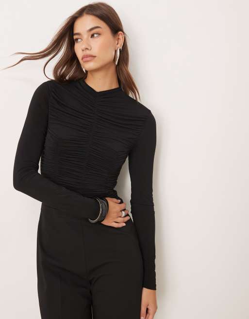 Mango textured long sleeve jumpsuit in black