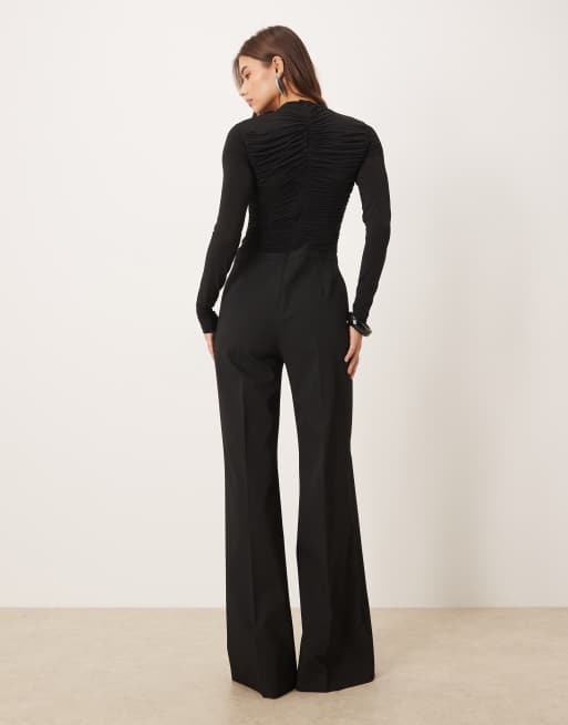 Mango textured long sleeve jumpsuit in black