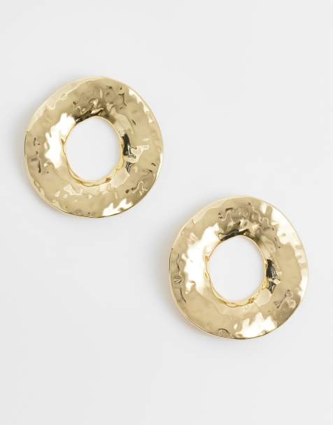 Mango textured metal hoop earrings in giold - view 1
