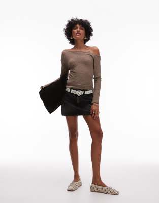 Mango Textured One Shoulder Top In Neutral