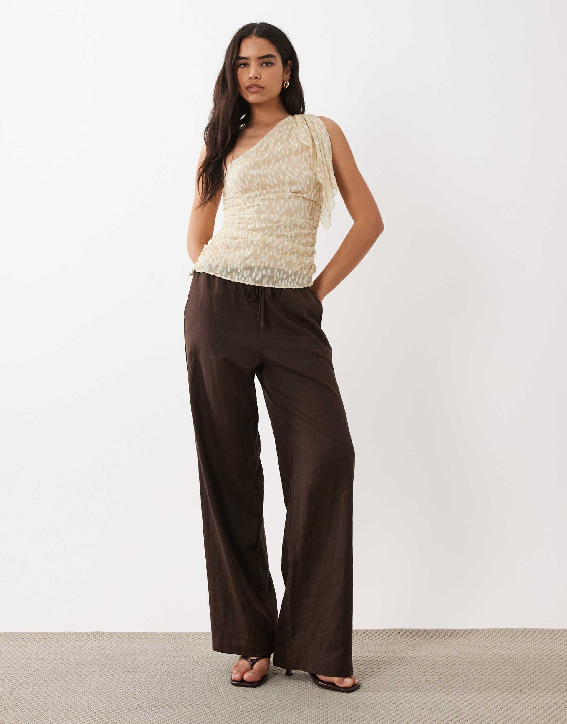mango textured one shoulder top in beige