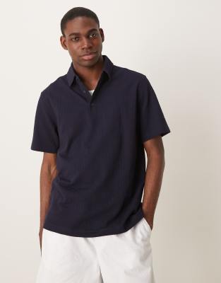 textured polo shirt in navy