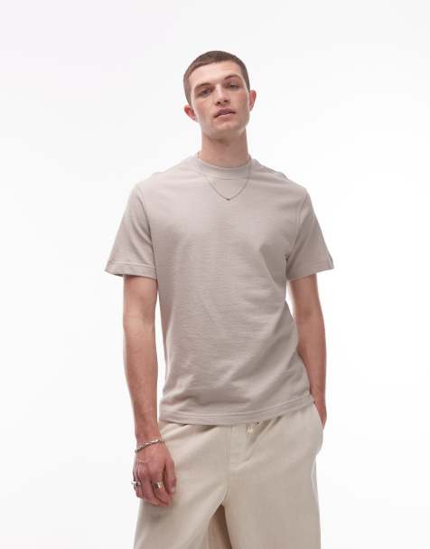 Mango textured regular fit t-shirt in stone - view 1
