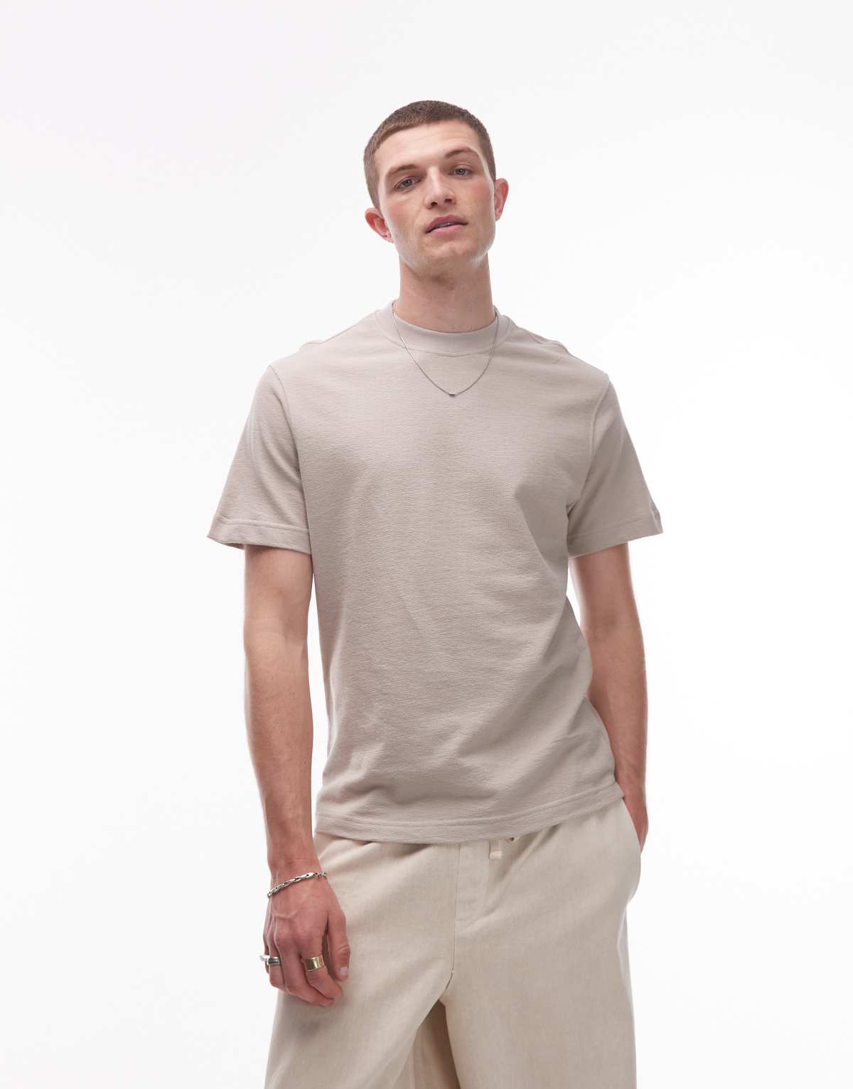 Mango textured regular fit  t-shirt in stone