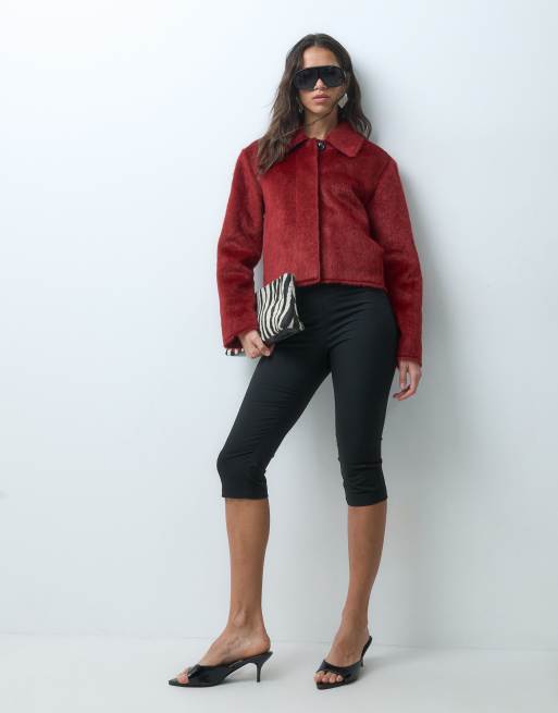 Mango textured short jacket in deep red, 3 of 5
