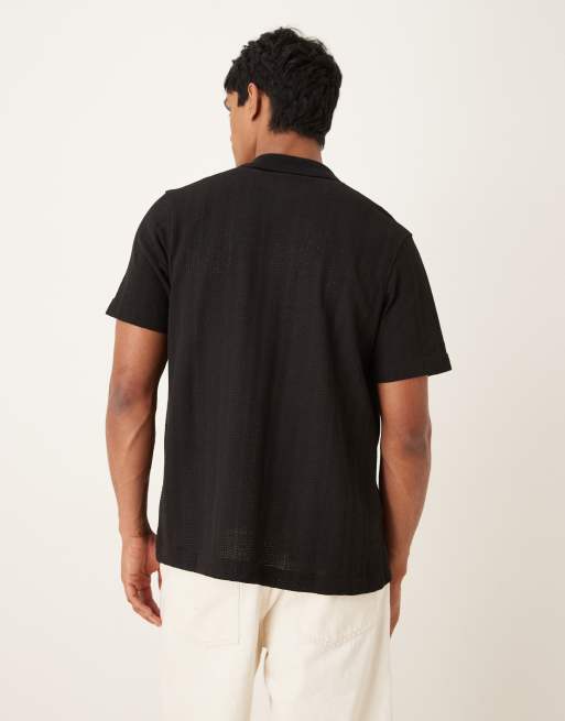 Mango textured short sleeve polo shirt in black, 3 of 5