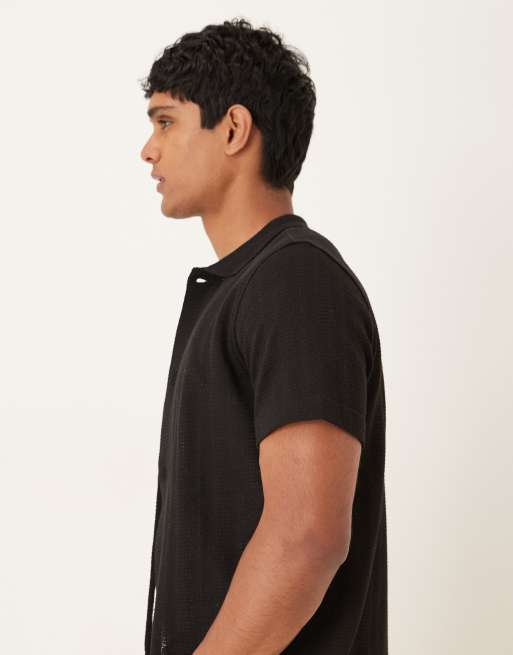 Mango textured short sleeve polo shirt in black, 4 of 5