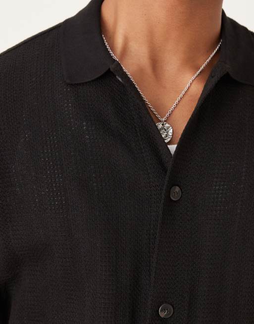 Mango textured short sleeve polo shirt in black, 5 of 5