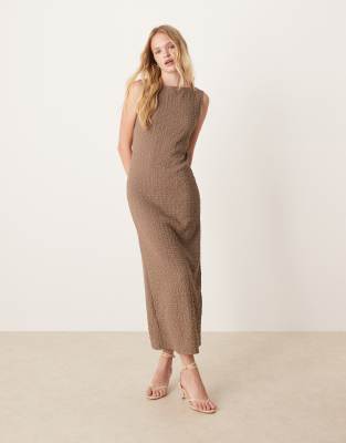 Mango Textured Sleeveless Midi Dress In Brown