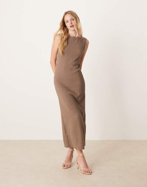 Mango textured sleeveless midi dress in beige - view 1