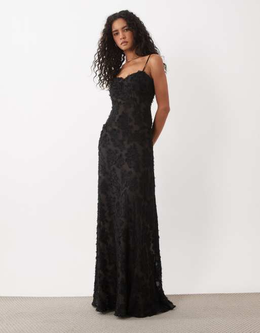 Mango textured strappy maxi dress in black, 2 of 4