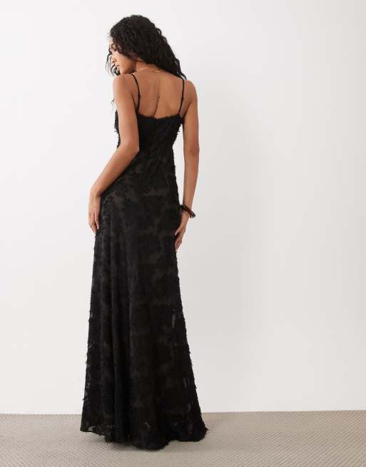 Mango textured strappy maxi dress in black, 4 of 4
