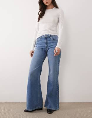 Mango Theita 100% cotton flare jeans in mid blue