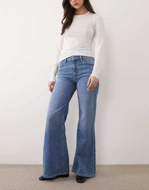 Mango Theita 100% cotton flare jeans in mid blue - view 1