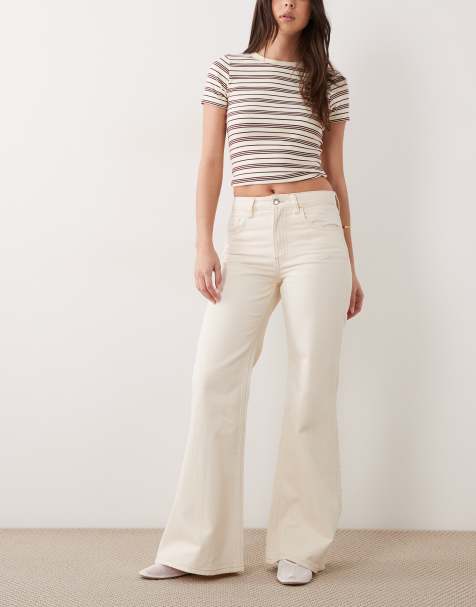 Mango Theita 100% cotton flared jeans in cream - view 1