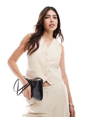 Mango thin pinstripe co-ord waistcoat in light beige-Neutral