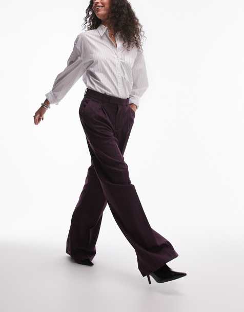 Mango thin pintripe longline trousers in dark red - view 1