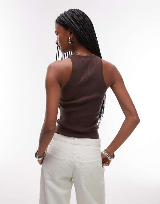 Mango thin strap jersey tank top in chocolate | ASOS