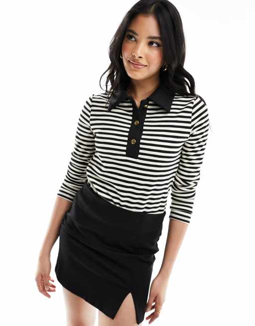 Mango thin stripe polo top in black, 2 of 4