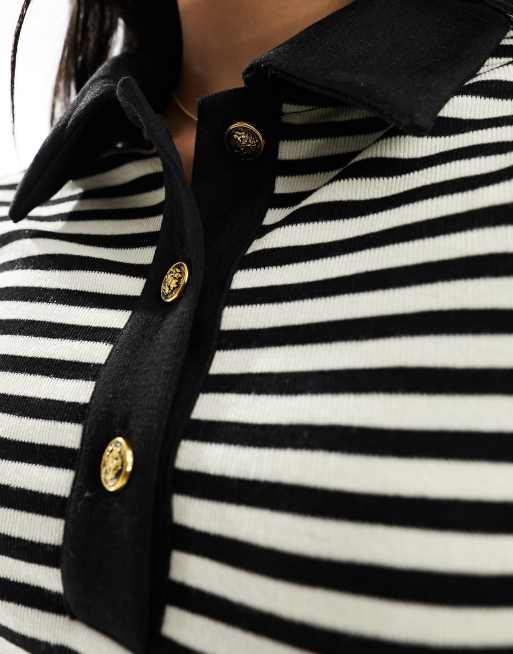 Mango thin stripe polo top in black, 3 of 4