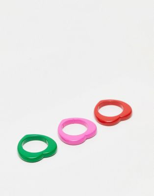Mango three pack ring in red, pink and green