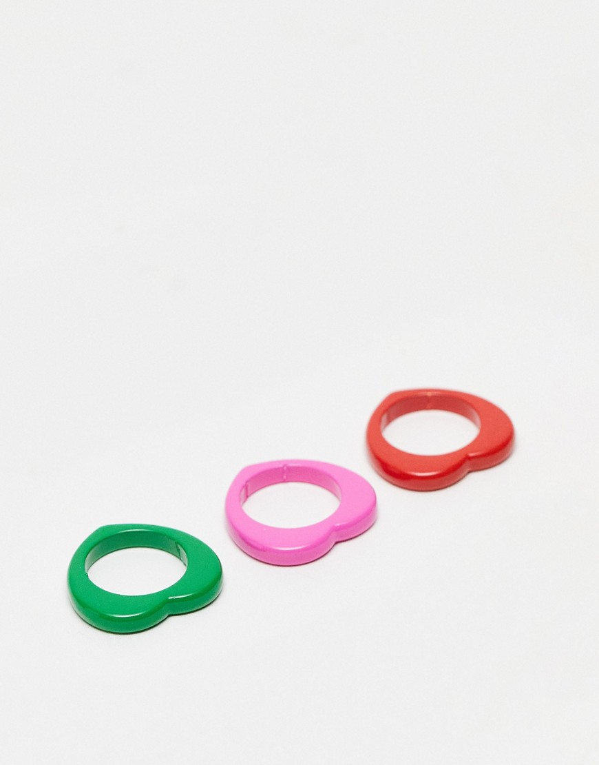 Mango three pack ring in red, pink and green-Multi