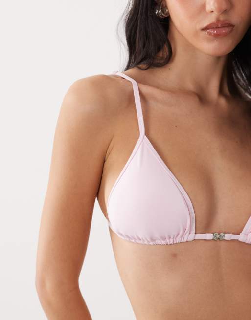 Mango tie back bikini top with gold-tone accents in pastel pink, 2 of 4
