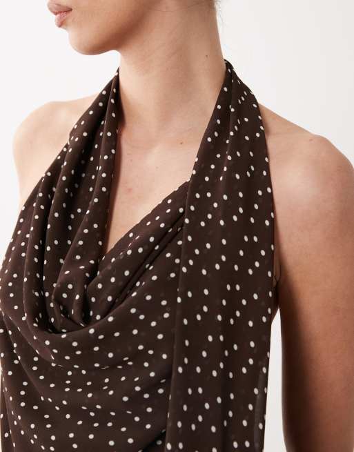 Mango tie detail vest top in brown polka dot, 2 of 4