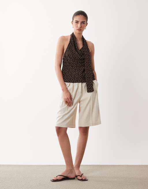 Mango tie detail vest top in brown polka dot, 4 of 4