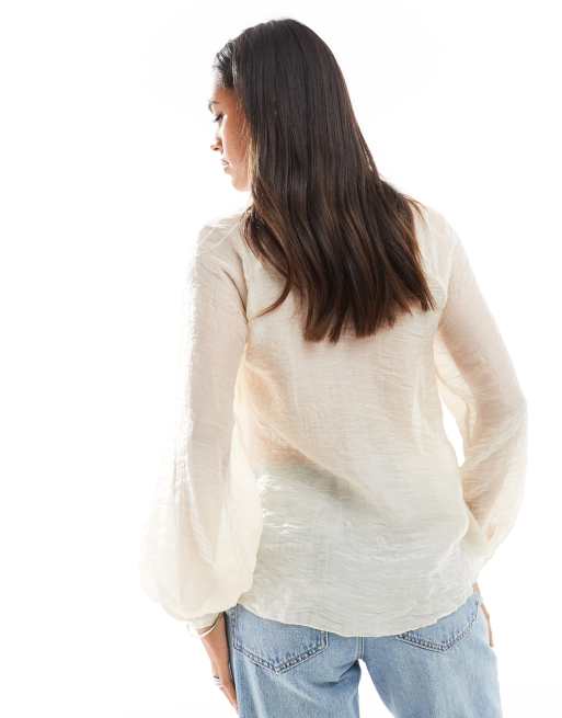Mango tie front boho blouse in white, 4 of 4