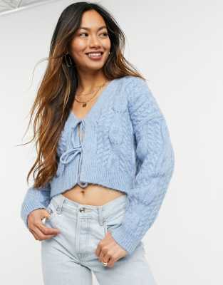 blue tie front cardigan