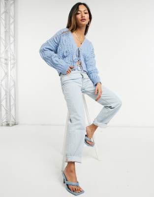 blue tie front cardigan