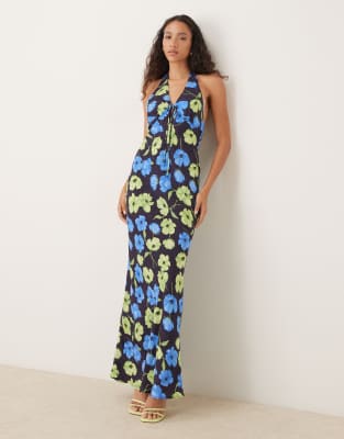 Mango Tie Front Halterneck Maxi Dress In Black