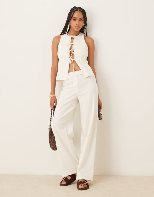 Mango tie front linen mix vest in white - part of a set, 2 of 4