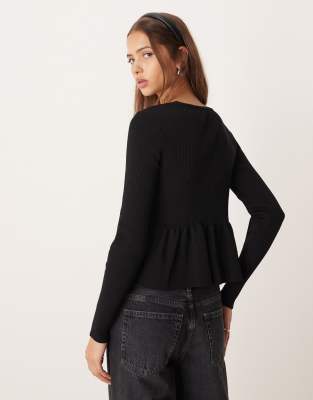 Mango Tie Front Peplum Hem Cardigan In Black