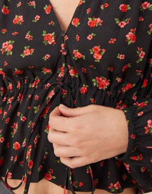 Mango Tie Front Rose Print Blouse