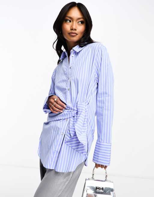 Mango tie front shirt in blue stripe