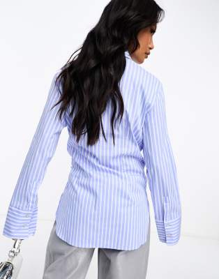 Mango tie front shirt in blue stripe