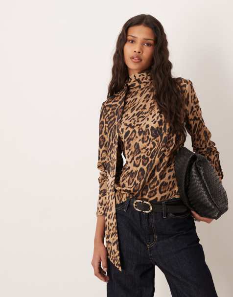 Mango tie neck blouse in leopard print - view 1