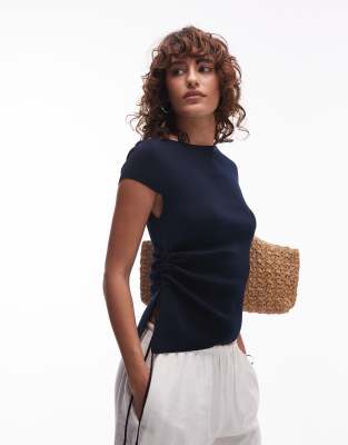 Mango Tie Side Ruched Knitted T-shirt