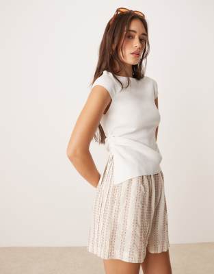 Mango tie side ruched knitted t-shirt in white - view 1