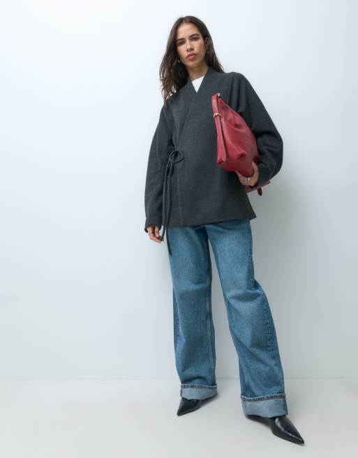 Mango tie side short jacket in charcoal, 2 of 5